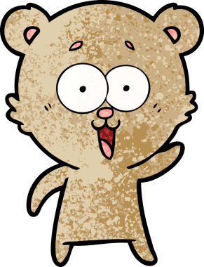 Bir insan tarafından çizilmiş gülen oyuncak ayı çizgi filmi.