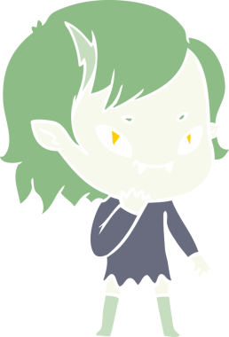 Bir insan tarafından çizilmiş düz renkli çizgi film karakteri dostu vampir kız.