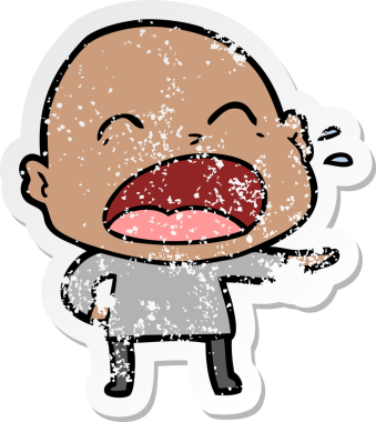 Bir insan tarafından çizilmiş kel bir adam diye bağıran bir çizgi film çıkartması.