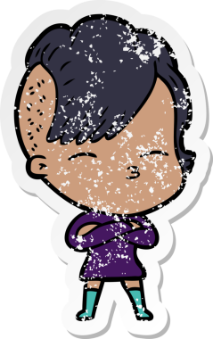 Bir insan tarafından çizilmiş, gözlerini kısan bir çizgi film karakterinin sıkıntılı çıkartması.