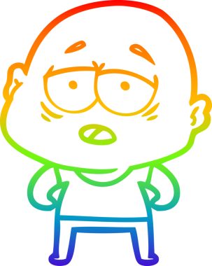 Gökkuşağı gradyan çizgi çizimi bir insan tarafından çizilmiş yorgun kel bir adam