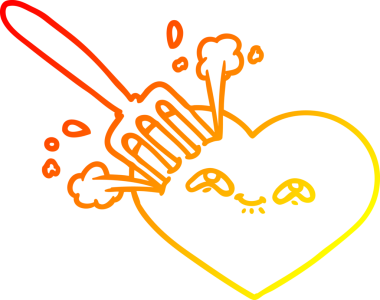 İnsan tarafından çizilmiş çatalla çizilmiş bir aşk kalbinin sıcak çizgi çizimi