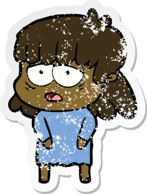 Bir insan tarafından çizilmiş yorgun bir karikatür çıkartması.