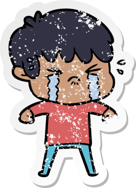 Bir insan tarafından çizilmiş, ağlayan bir çizgi film çocuğunun sıkıntılı çıkartması.