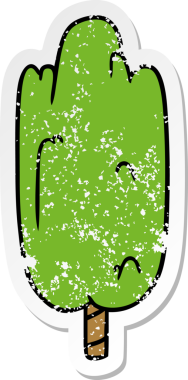 Bir insan tarafından çizilmiş, kederli bir karikatür karalaması tek yeşil ağaç.