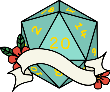 Retro Dövme Biçimi Doğal 20 D20 zar bir insan tarafından çizildi