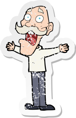 Bir karikatürün gerilimli gerilimli çıkartması bir insan tarafından çizilmiş yaşlı adam.