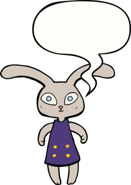 Bir insan tarafından çizilmiş konuşma balonlu şirin çizgi film tavşanı.