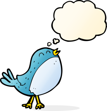 Bir insan tarafından çizilmiş düşünce balonlu şarkı söyleyen kuş.