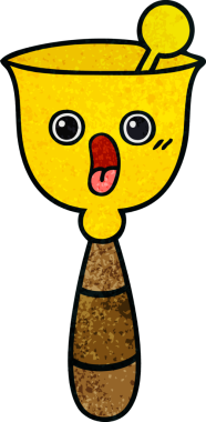 Bir insan tarafından çizilmiş okul çanının retro grunge desenli karikatürü.