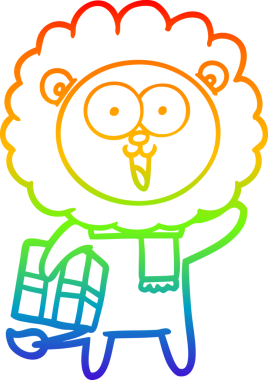 gökkuşağı gradyanı çizimi bir insan tarafından çizilmiş mutlu bir karikatür aslanı