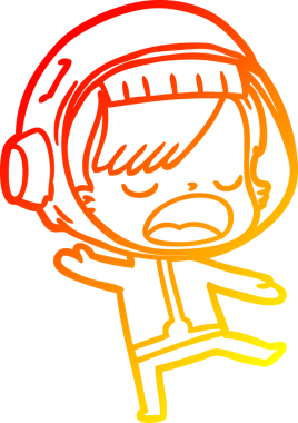 Bir insan tarafından çizilmiş, konuşan astronot bir kadının sıcak çizgi çizimi.