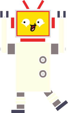 Bir insan tarafından çizilmiş düz renkli bir robot karikatürü