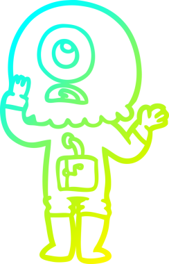 Endişeli bir Tepegöz 'ün soğuk gradyan çizgisi. Bir insan tarafından çizilmiş uzaylı uzay adamı.