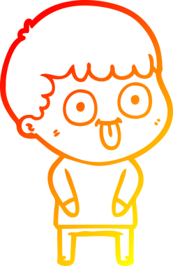 warm gradient line drawing of a cartoon dumb kid drawn by a human