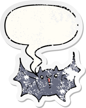 çizgi film mutlu vampir yarasa konuşma baloncuğu bir insan tarafından çizilmiş sıkıntılı eski çıkartma