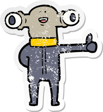 Bir insan tarafından çizilmiş dost canlısı çizgi film uzaylısının sıkıntılı çıkartması.