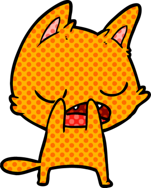 Bir insan tarafından çizilmiş konuşan kedi çizgi filmi.