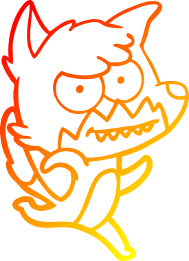 Bir insan tarafından çizilmiş sırıtan bir tilkinin sıcak çizgi çizimi