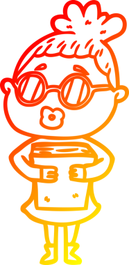 Bir insan tarafından çizilmiş gözlüklü, çizgi film karakteri bir kadının sıcak çizgi çizimi.