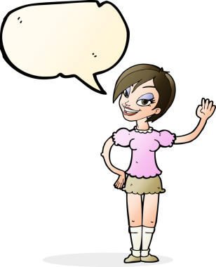 Bir insan tarafından çizilmiş konuşma balonlu bir kadın.