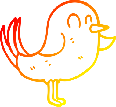 Bir insan tarafından çizilen çizgi film kuşunun sıcak gradyan çizimi