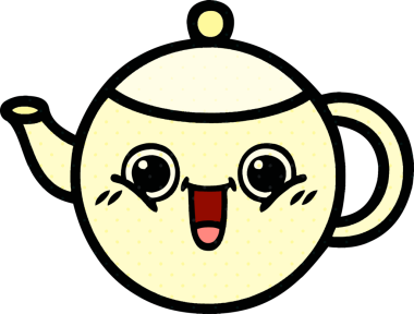 Bir insan tarafından çizilmiş çay demliğinin çizgi romanı.