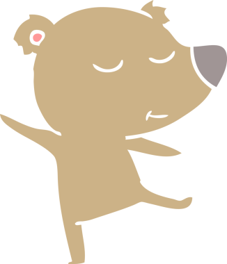 Bir insan tarafından çizilmiş mutlu düz renkli çizgi film ayı dansı.