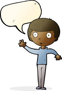 Bir insan tarafından çizilmiş konuşma balonlu çizgi film çocuğu.