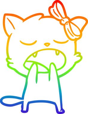 gökkuşağı gradyan çizgi çizimi bir insan tarafından çizilmiş esneyen kedi