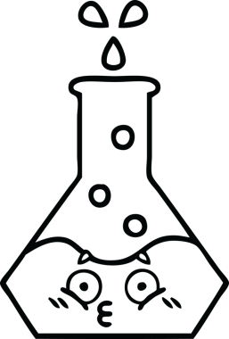 Bir insan tarafından çizilmiş bir bilim şişesinin çizgi çizimi.