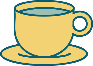 Bir insan tarafından çizilmiş bir fincan kahvenin ikonik dövme şekli.