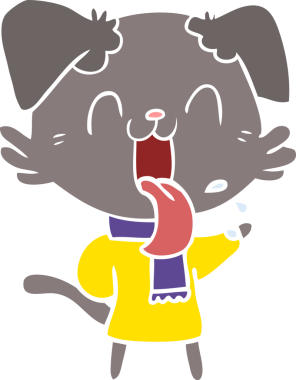 Bir insan tarafından çizilmiş düz renkli çizgi film soluyan köpek.