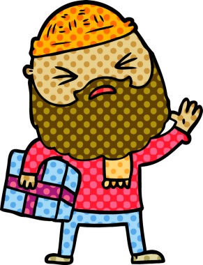 Bir insan tarafından çizilmiş sakallı bir çizgi film adamı.