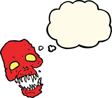 Bir insan tarafından çizilmiş düşünce baloncuklu korkunç kafatası