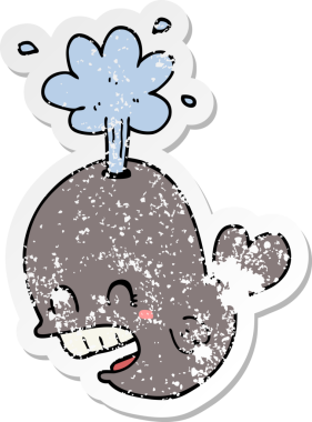 Bir insan tarafından çizilmiş, balina fışkırtan karikatür çıkartması.