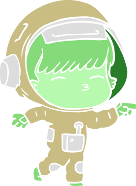 Düz renkli çizgi film meraklısı astronot bir insan tarafından çizilmiş.