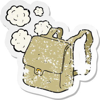 Bir insan tarafından çizilmiş bir karikatür çantasının gerilimli etiketi.