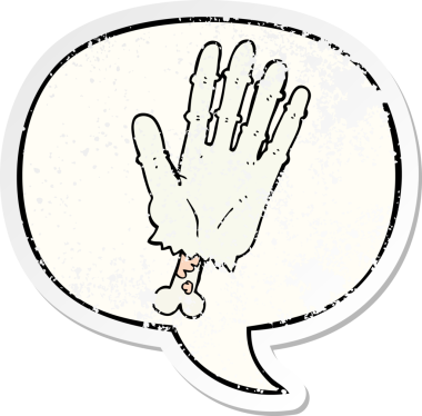 Konuşan zombi eli, bir insan tarafından çizilmiş sıkıntılı eski bir çıkartma.