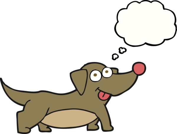 Serbest çizim düşünce balonu çizgi filmi bir insan tarafından çizilmiş mutlu küçük köpek.