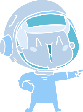 Mutlu düz renkli çizgi film astronotu bir insan tarafından çizilmiş.