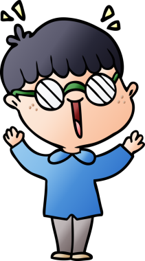 Bir insan tarafından çizilmiş gözlük takan çizgi film çocuğu.