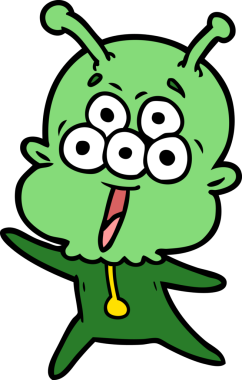 Bir insan tarafından çizilmiş mutlu bir uzaylı çizgi filmi.