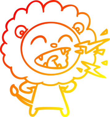 Bir insan tarafından çizilen kükreyen bir aslanın sıcak çizgi çizimi