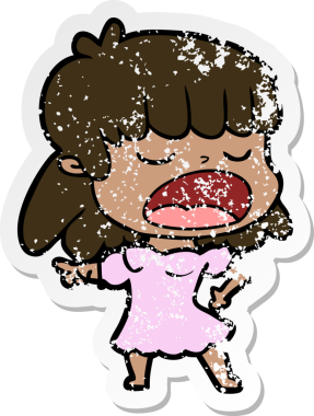 Bir insan tarafından yüksek sesle çizilmiş karikatür kadının sıkıntılı çıkartması.