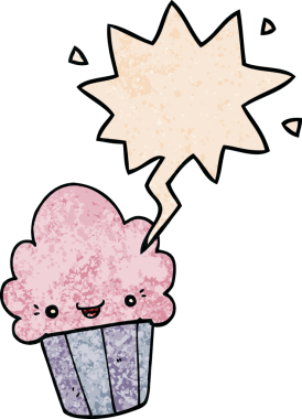 Bir insan tarafından çizilmiş, yüz ifadeli, retro desenli bir kek.