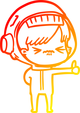 Sinirli bir uzay kızının insan tarafından çizilmiş işaret veren sıcak çizgi çizimi.