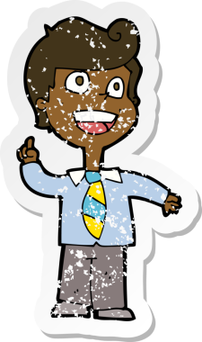 Bir insan tarafından çizilen karikatür okullu bir çocuğun gerilmiş çıkartması.