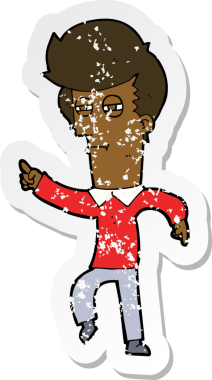 Bir insan tarafından çizilen bir karikatürcünün sıkıntılı retro yapıştırması.