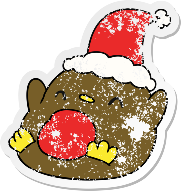 Bir insan tarafından çizilmiş kawaii pengueninin sıkıntılı yılbaşı çıkartması.